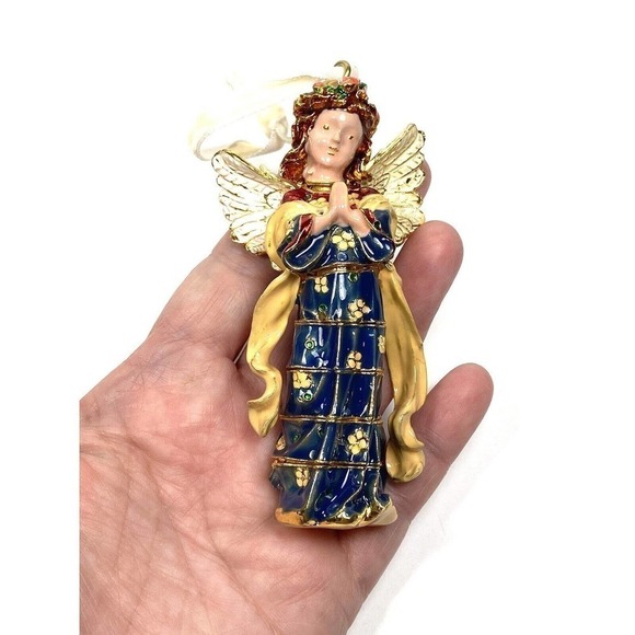 Christmas Cloisonné Angel Oarnament Articulated Large Metal New in the box - Picture 2 of 8
